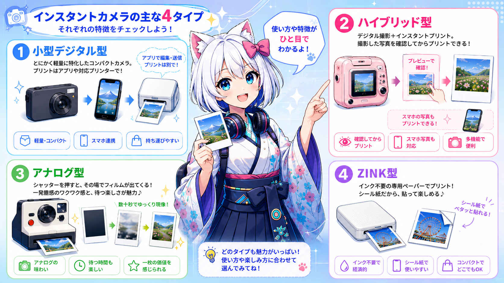 インスタントカメラ系ガジェットの主なタイプ