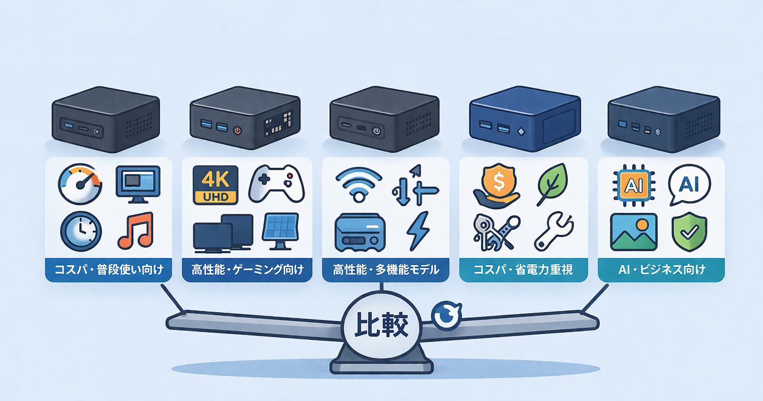 主要ミニPCメーカー比較